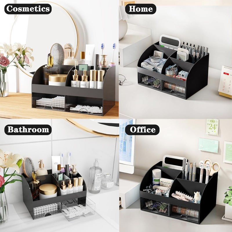 COMFYROOM Black Desk Accessories with Pen Holder, Office Supplies Desk Organizers and Accessories, Tape Dispenser, Stapler, Staple Remover, Staples, Clips Set, Ruler, Scissor, Pen, Tape (Black) - Image 3